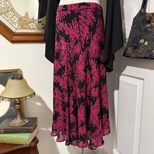 Coldwater Creek Black & Fuchsia Pink Floral Spray Dark Feminine Reversible Skirt